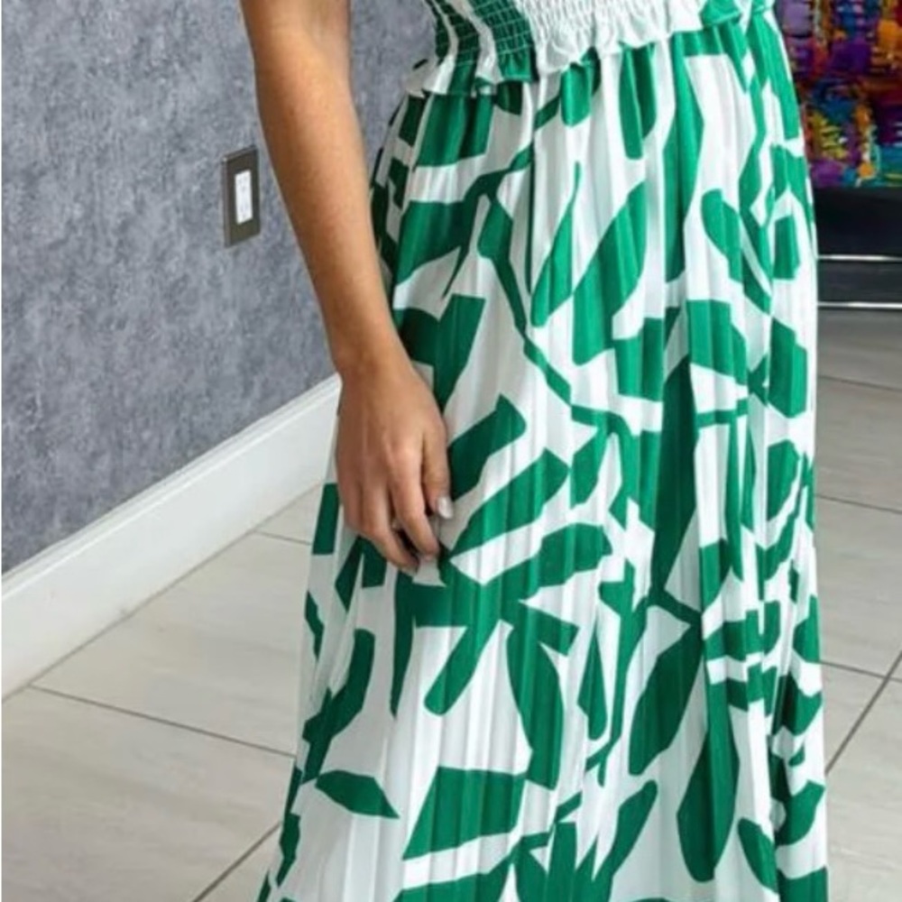 Green and White Patterned Maxi Dress
